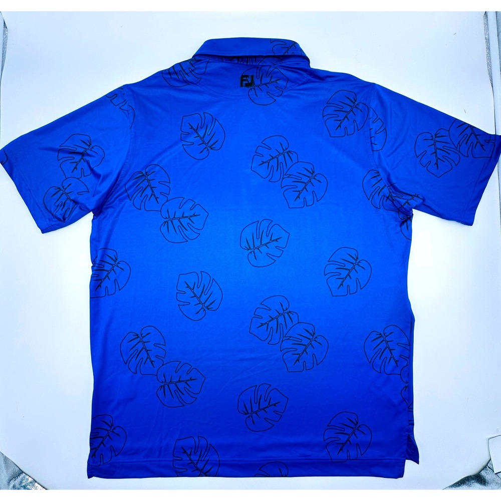 FootJoy Mens XL Blue Monstera Leaf Print ProDry Performance Golf Polo Shirt - Picture 3 of 10